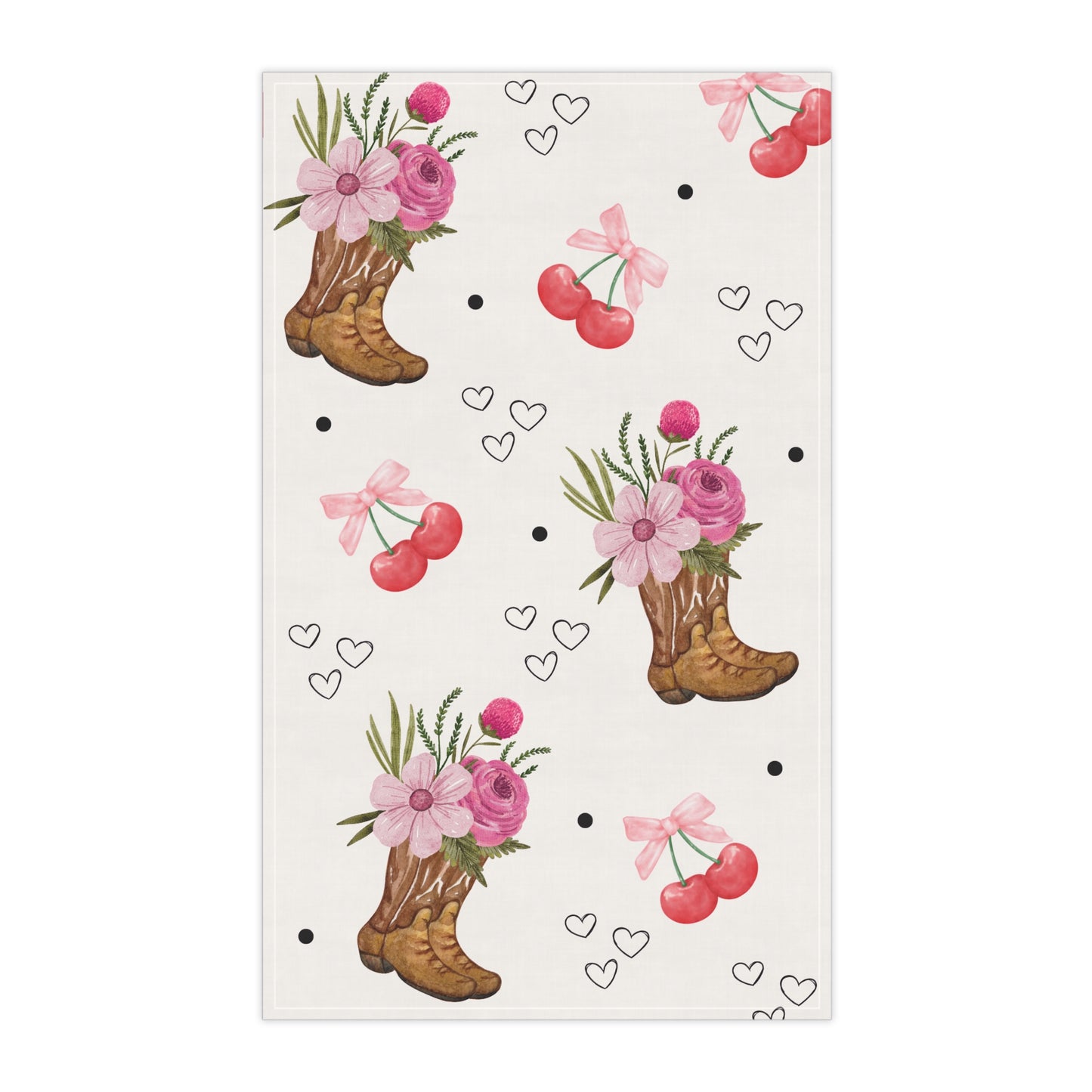 Cowgirl Cherry Floral Tea Towel Pink Western Kitchen Towel with Boots & Cherries Rodeo Aesthetic Dish Towel Rustic Country Farmhouse Decor
