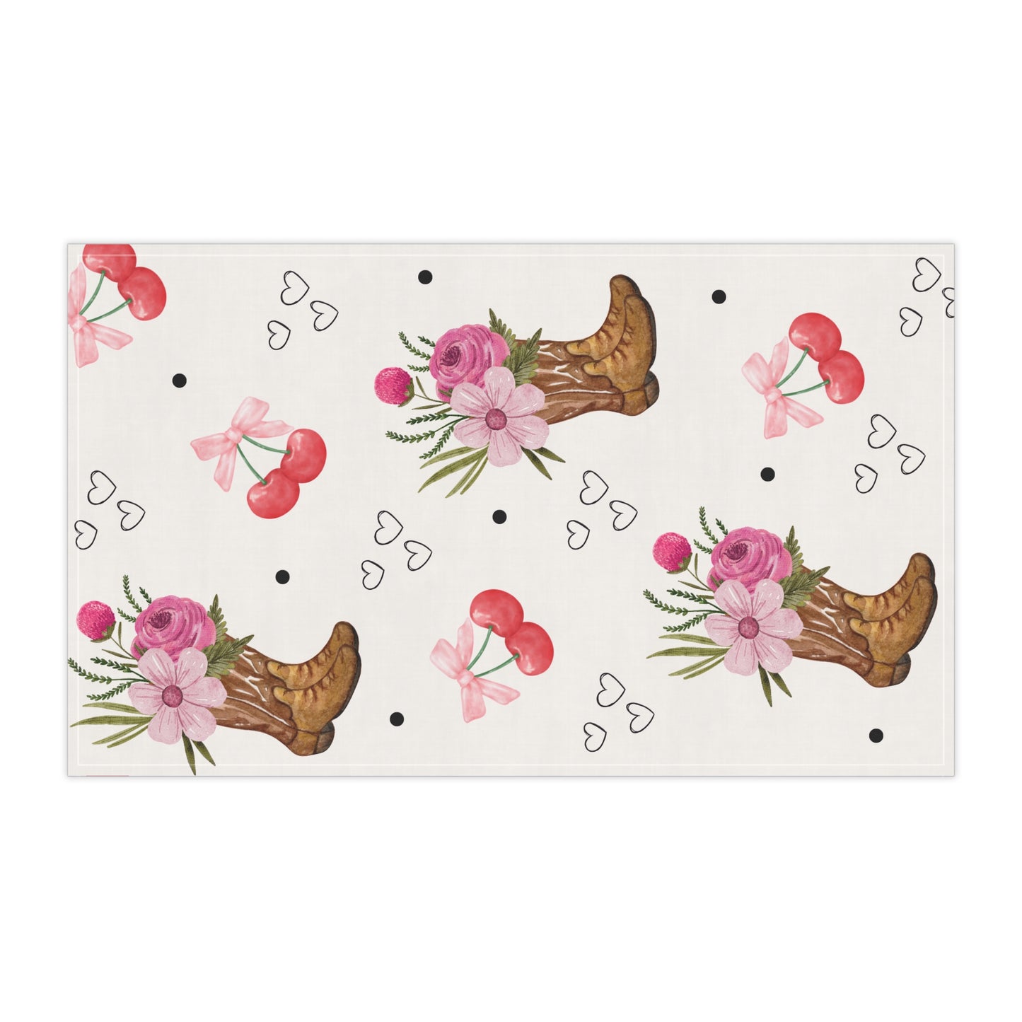 Cowgirl Cherry Floral Tea Towel Pink Western Kitchen Towel with Boots & Cherries Rodeo Aesthetic Dish Towel Rustic Country Farmhouse Decor