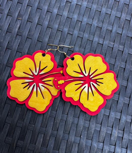 Handmade Hibiscus Wooden Earrings