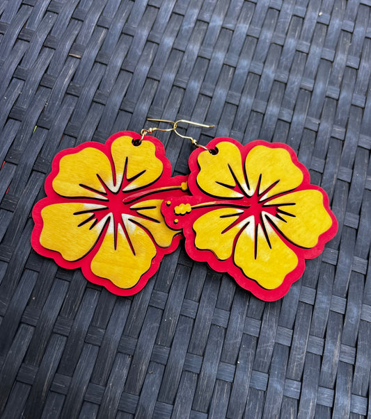 Handmade Hibiscus Wooden Earrings