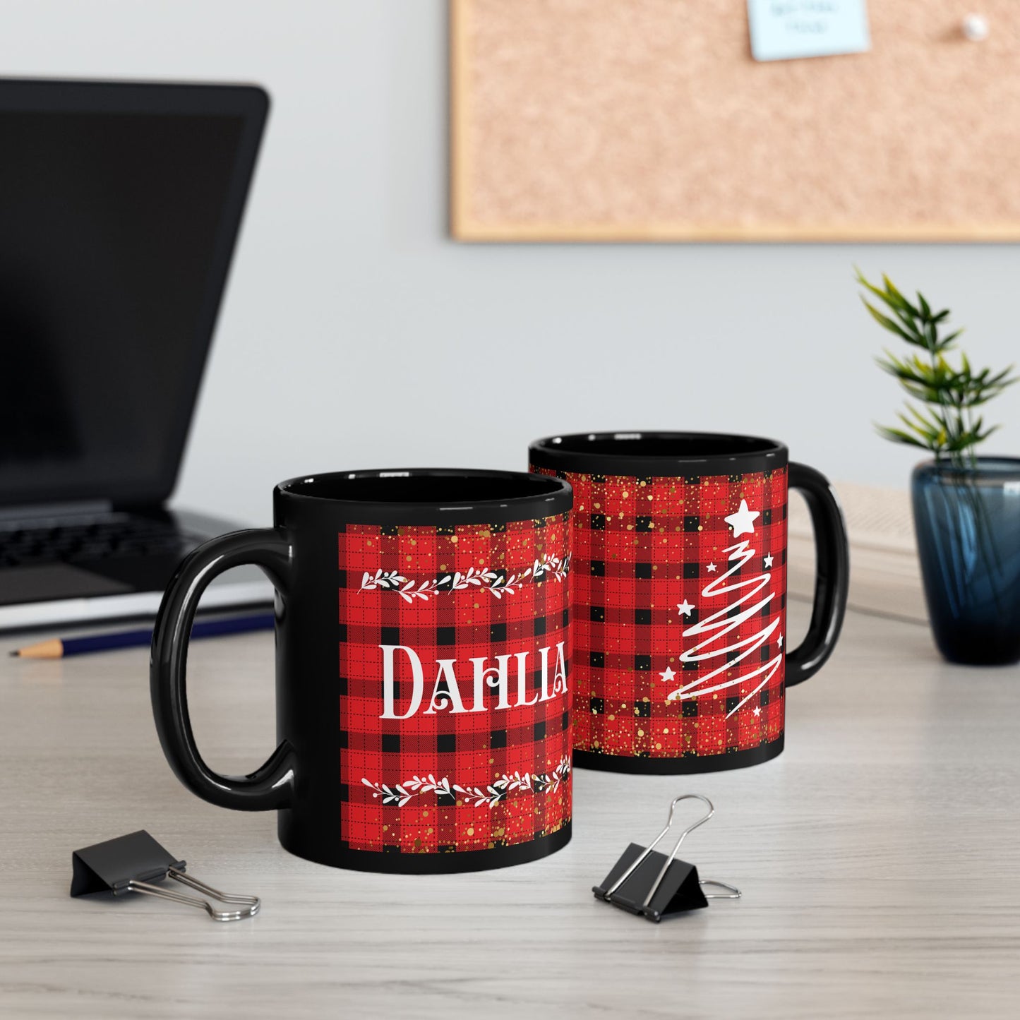 Personalized Christmas Buffalo Plaid Mug Custom Name Mug