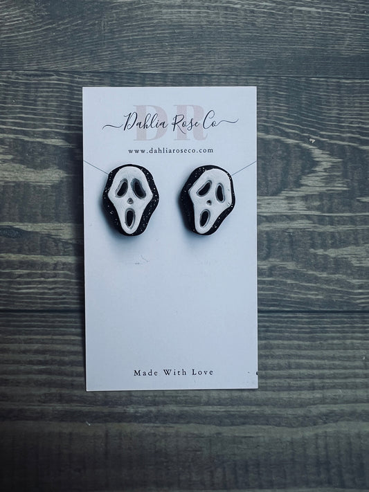 Ghost Face Handmade Clay Earrings