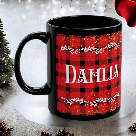 Personalized Christmas Buffalo Plaid Mug Custom Name Mug