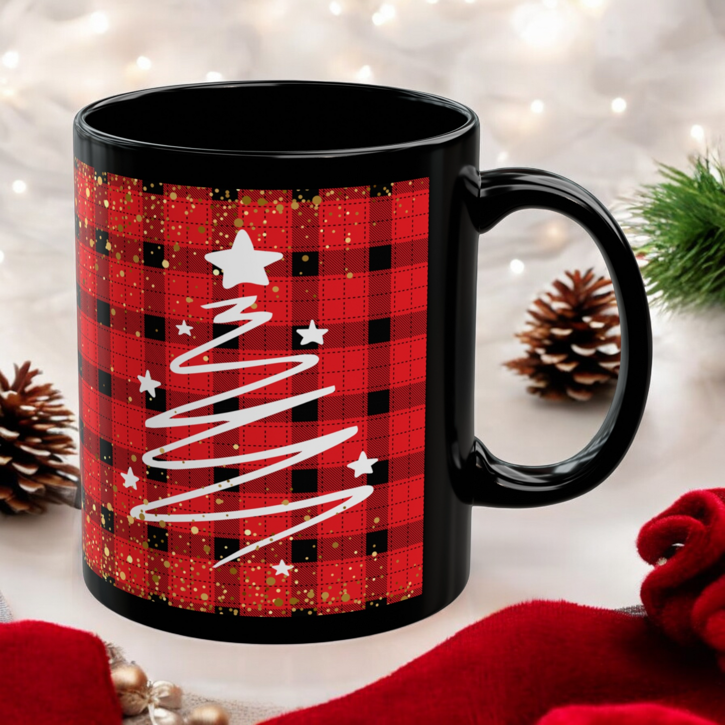 Personalized Christmas Buffalo Plaid Mug Custom Name Mug