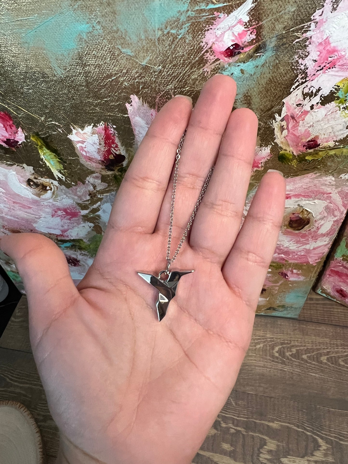 Silver-Toned Origami Hummingbird Necklace