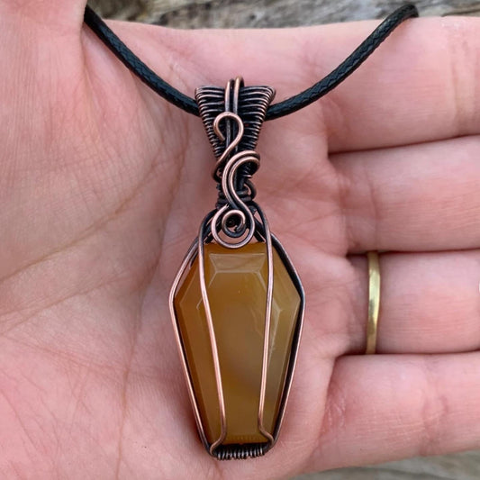 Carnelian Hand Wrapped Copper Coffin Pendant