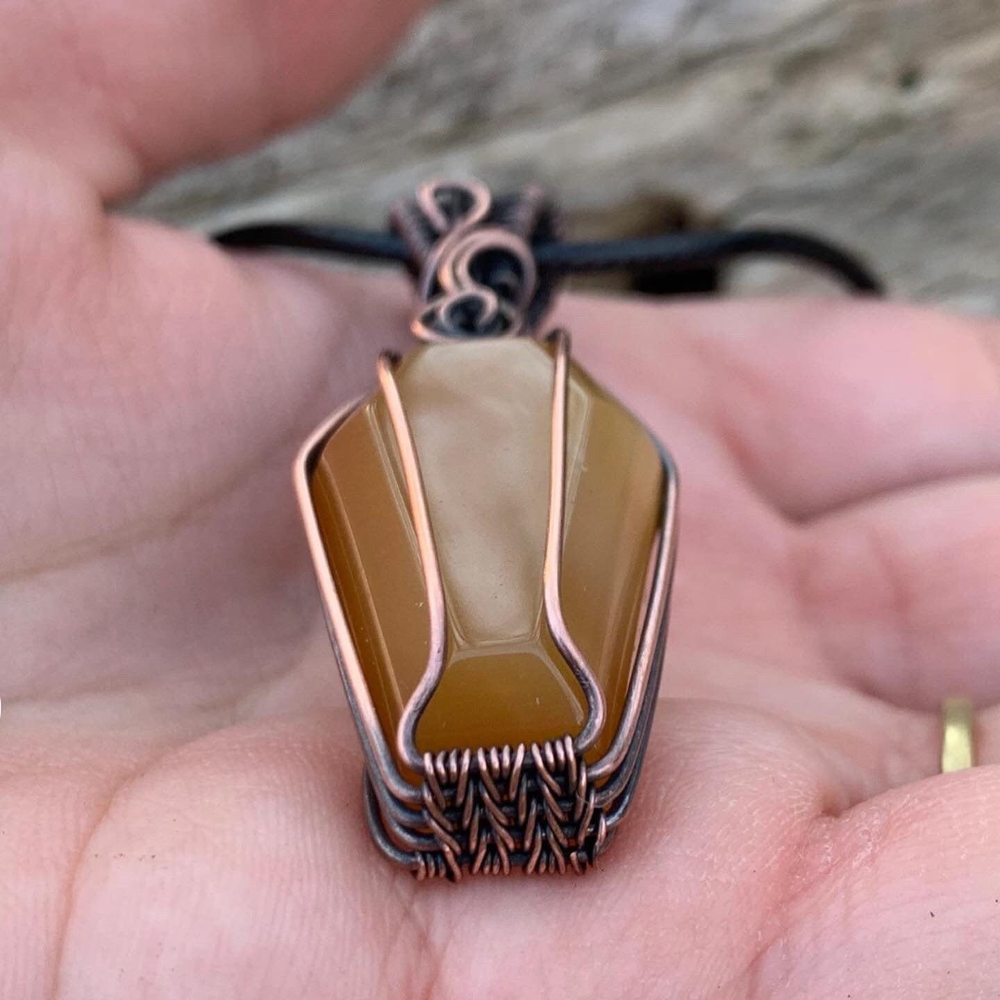 Carnelian Hand Wrapped Copper Coffin Pendant