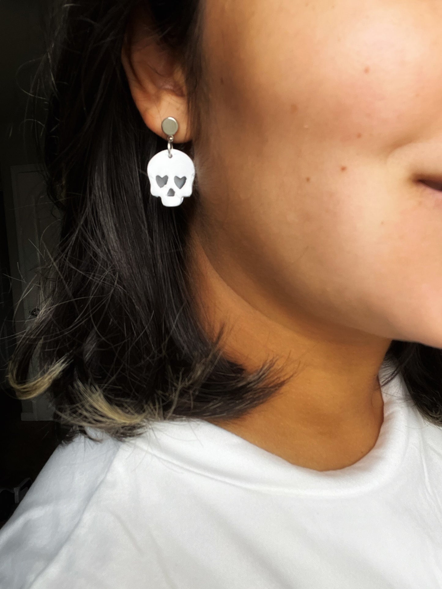 Handmade Polymer Clay Skull Earrings with Silver Post