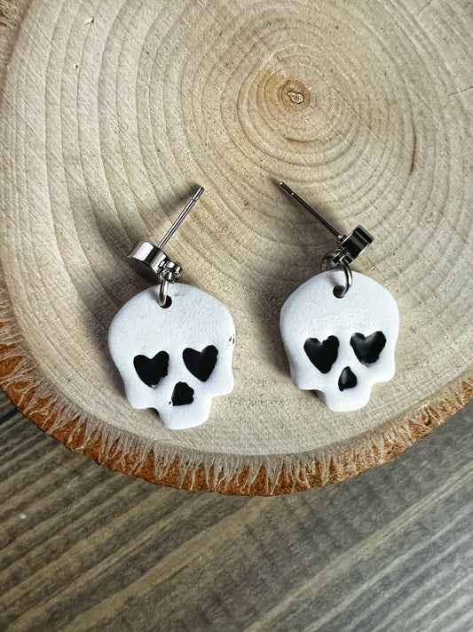 Handmade Polymer Clay Skull Earrings with Silver Post