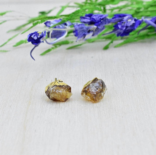 Citrine Studs | Minimal Jewelry | Gold Toned Studs