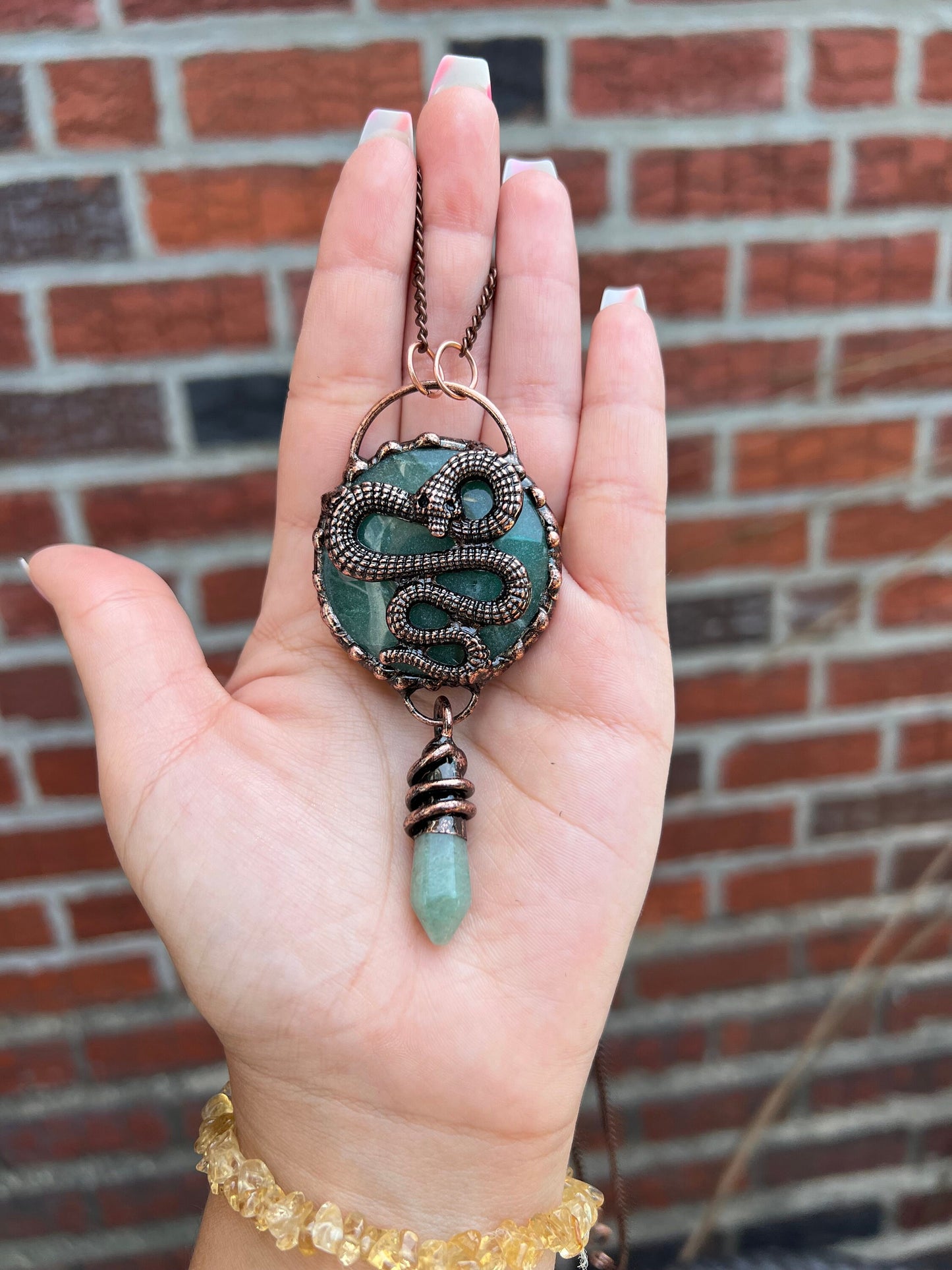 Green Aventurine Serpent Necklace | Copper Jewelry | Crystal Necklace