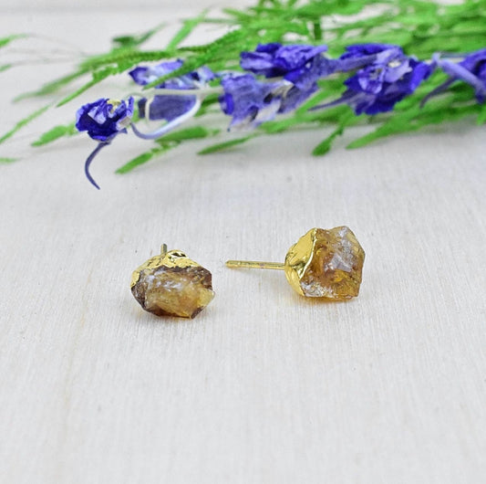 Citrine Studs | Minimal Jewelry | Gold Toned Studs