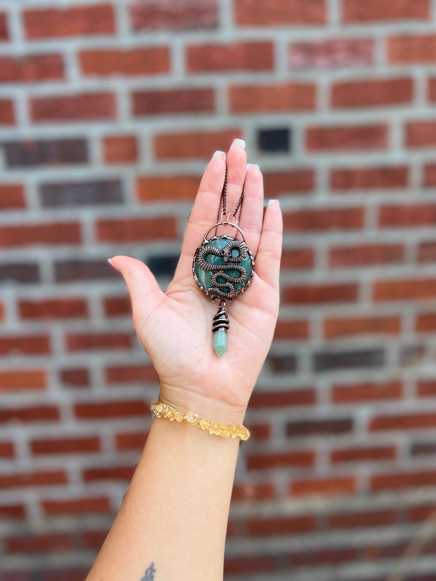 Green Aventurine Serpent Necklace | Copper Jewelry | Crystal Necklace