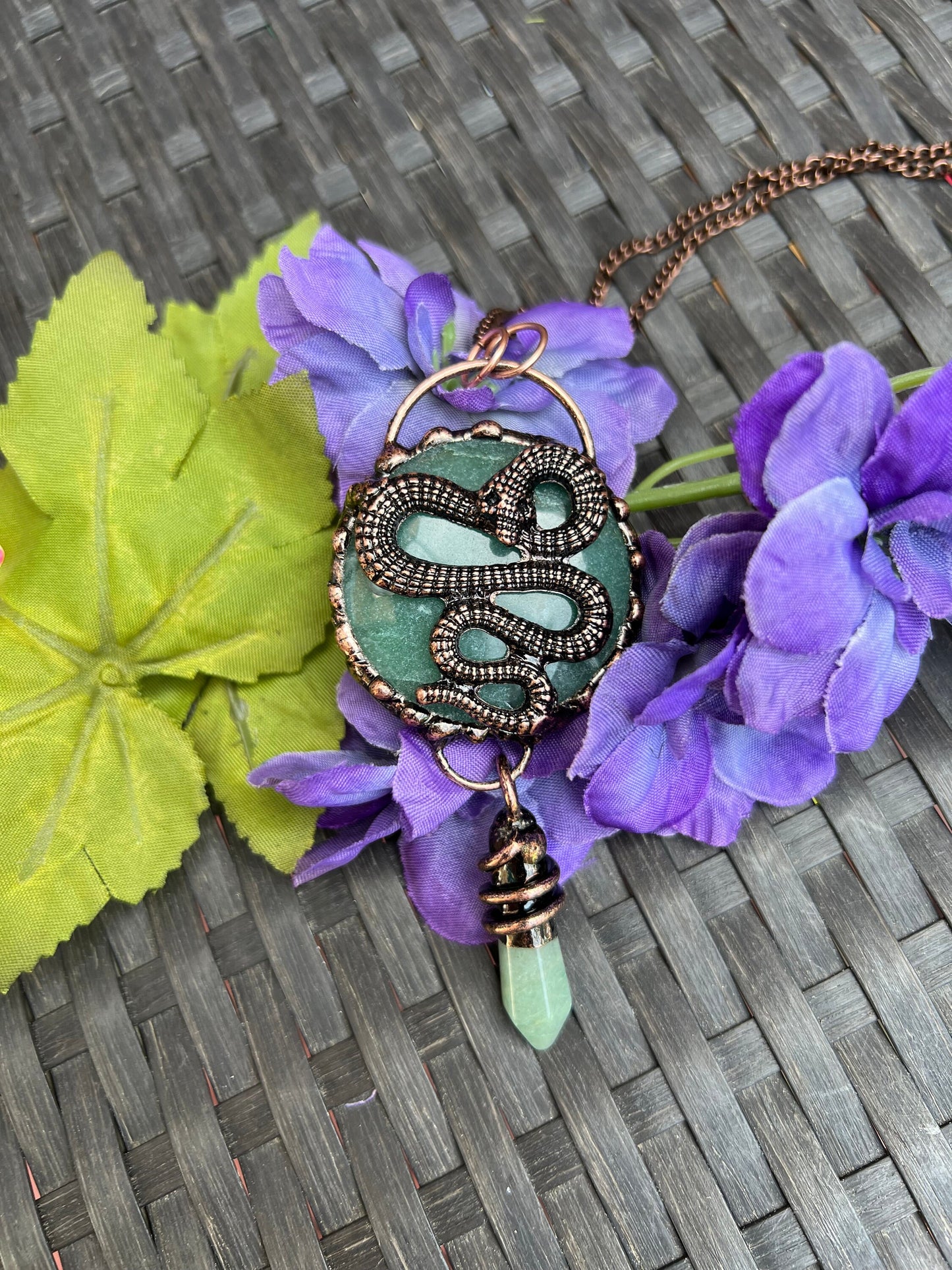 Green Aventurine Serpent Necklace | Copper Jewelry | Crystal Necklace