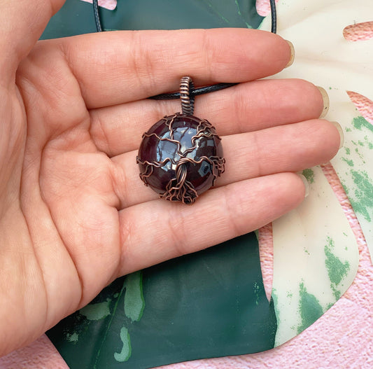 Garnet Tree Of Life Pendant Necklace