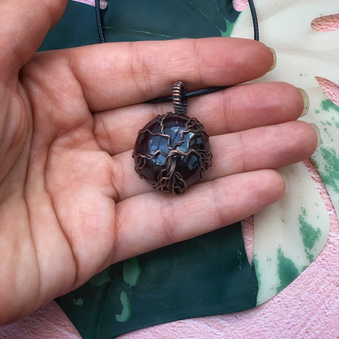 Garnet Tree Of Life Pendant Necklace